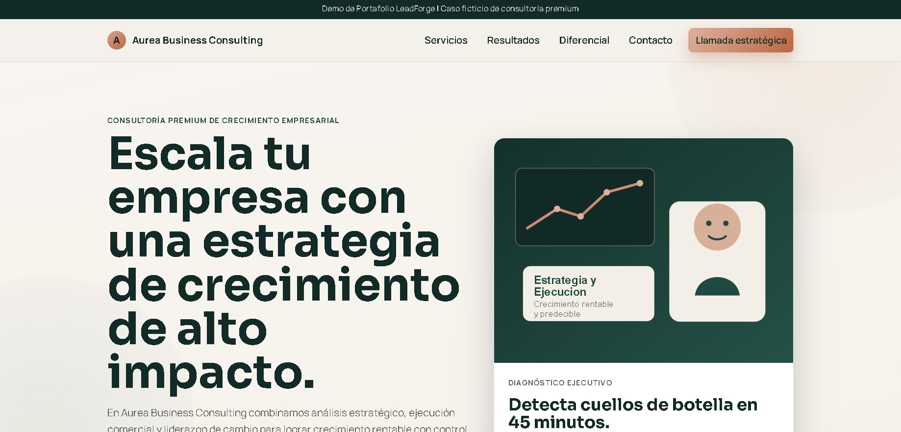 Demo de consultoría empresarial desarrollada por LeadForge